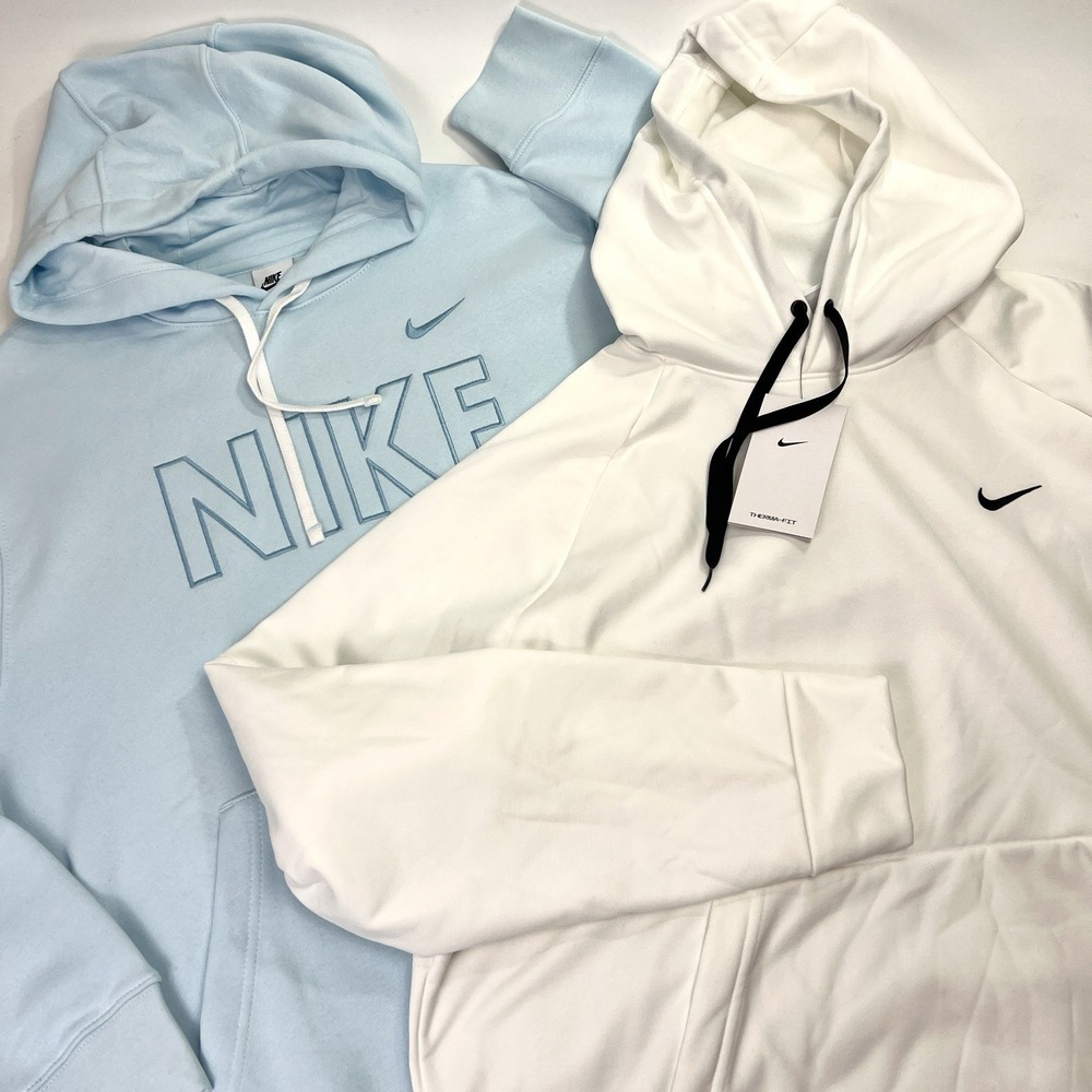 2 Nike Hoodies XL White Therma Fit Blue Embroidered NWT